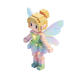 Icono de hada voxel 3D – personaje de fantasía en bloques adorable
