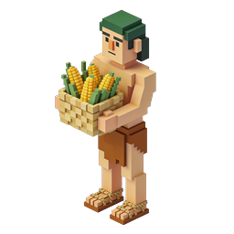 Voxel Farmer Holding Corn Basket - 3D Isometric Icon