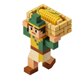 トウモロコシを持つボクセル農家アイコン | 3Dブロックキャラクター