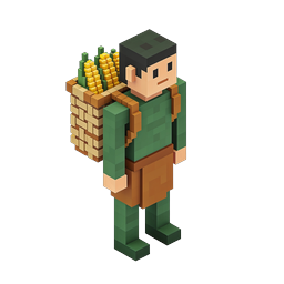 Icono de granjero Voxel con cesta de cosecha de maíz