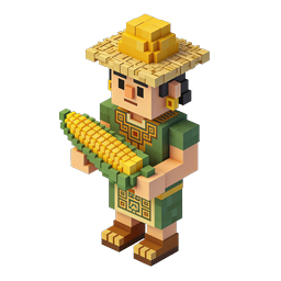 Voxel Farmer with Corn Harvest Icon - 3D Pixel Art