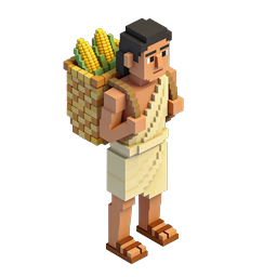 Voxel Farmer with Corn Basket - 3D Isometric Icon