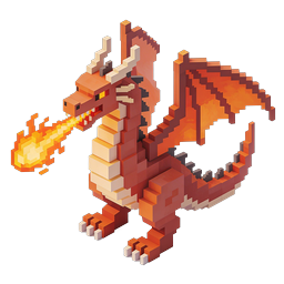 Voxel Fire Dragon 3D Icon - Isometric Fantasy Creature