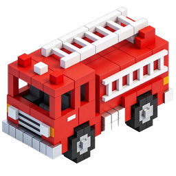 Icona 3D isometrica di camion dei pompieri Voxel per design di emergenza
