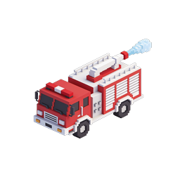 Voxel Fire Truck 3D Isometric Icon - Retro Pixel Art