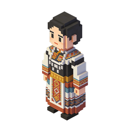 Voxel Folk Character Icon - Traditional 3D Pixel Art
