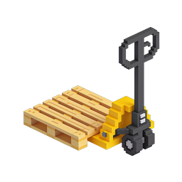 Carrello elevatore Voxel con pallet in legno - Icona 3D Pixel Art