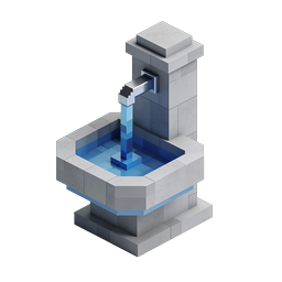 Isometric Voxel Fountain Icon - 3D Block Water Feature