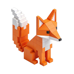 Voxel Fox Isometric 3D Block Animal Icon
