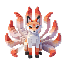 Voxel Nine-Tailed Fox Icon - 3D Pixel Art Kitsune