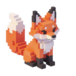 3D Voxel Fox Icon - Cute Cubic Animal Design