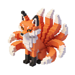 Cute Voxel Fox Icon - Isometric 3D Kitsune Art