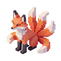 Voxel Nine-Tailed Fox 3D Icon - Kitsune Block Art