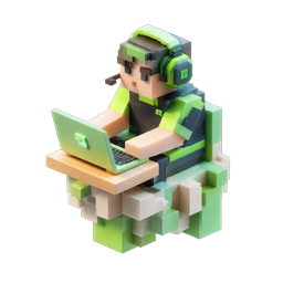 Voxel Gamer Streamer 3D Icon with Headset and Laptop