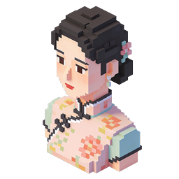 Icona personaggio Geisha Voxel 3D Pixel Art