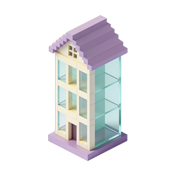 Icona edificio in vetro Voxel isometrico | Architettura 3D moderna