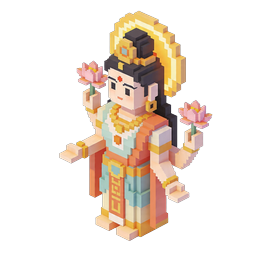 Voxel Goddess Icon with Lotus Flowers - 3D Pixel Art