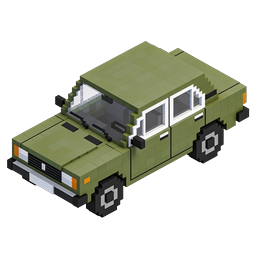 Voxel Green Car Icon - Isometric 3D Pixel Art Vehicle