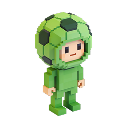 Icono de personaje sudadera verde vóxel – avatar pixel art 3D