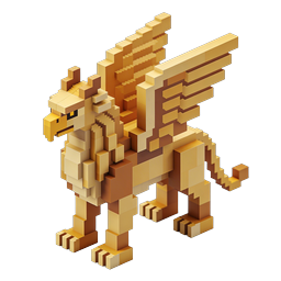 Golden Voxel Griffin 3D Icon - Mythical Fantasy Art
