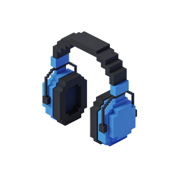 3D Voxel Headphones Icon - Blue & Black Isometric Design