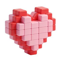 3D Voxel 하트 아이콘 - 픽셀 큐브 하트 디자인
