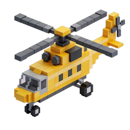 Voxel 3D Helicopter Icon - Pixel Art Aviation