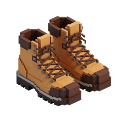 Voxel Hiking Boots Icon - 3D Pixel Art Style