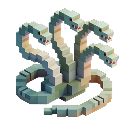 Voxel Hydra Multi-Headed Serpent Icon | Isometric 3D