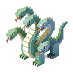Isometric Voxel Hydra Multi-Headed Dragon Icon