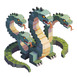 Multi-Köpfiger Voxel Hydra Schlange 3D Icon | Game Asset