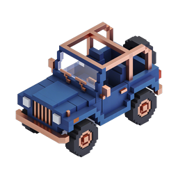 Ícone 3D de Jeep Off-Road Azul estilo Voxel