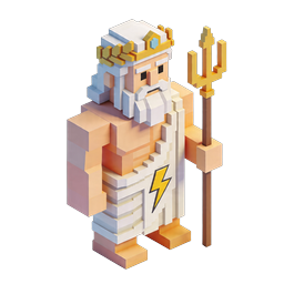 Voxel-König-Charakter mit Dreizack – isometrisches 3D-Icon