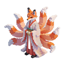 Voxel Kitsune Fox Icon - 3D Pixel Art Character