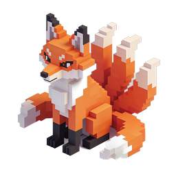 Voxel Kitsune Fox Icon - 3D Isometric Pixel Art