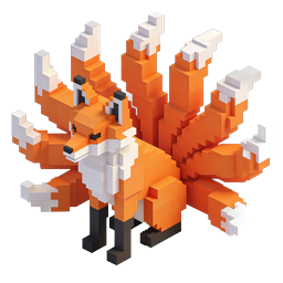 Voxel Nine-Tailed Kitsune Fox Icon | Mythical 3D Art