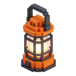 Voxel Lantern 3D Icon - Orange Camping Light Asset