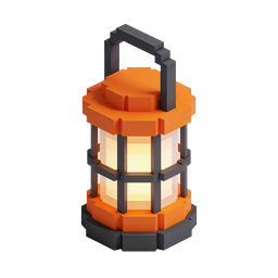 Voxel Lantern Icon - 3D Orange Light Source Asset