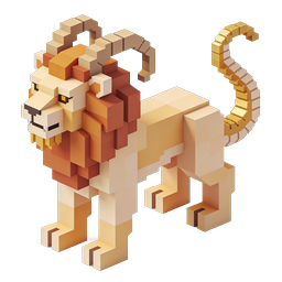Voxel Lion 3D Icon - Isometric Pixel Art