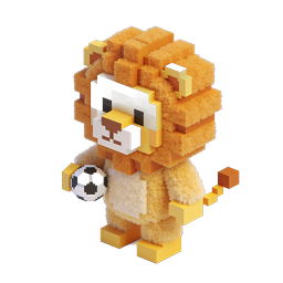 Icône 3D mignonne d'un lion footballeur en voxel