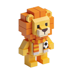 Voxel Lion Soccer Player 3D Icon - Blocky Sports Mascot