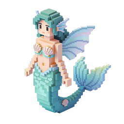Icône de jeu sirène voxel en pixel art 3D