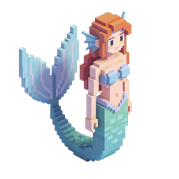 Charming Voxel Mermaid 3D Pixel Art Icon