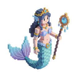 Voxel Mermaid Queen - 3D Pixel Art Game Character