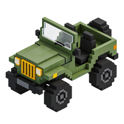 Ícone 3D Isométrico de Jeep Militar Voxel - Veículo do Exército