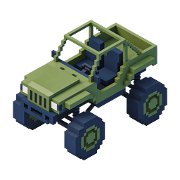 Icona 3D Isometrica di Jeep Militare Voxel per il Gaming