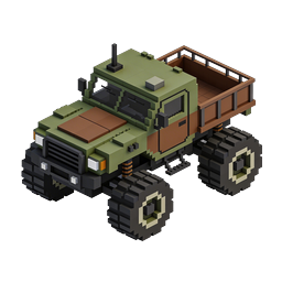 Voxel Military Truck Icon - Isometric Block Art 3D