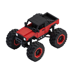 Monster truck voxel – icona 3D – pixel art rosso e nero