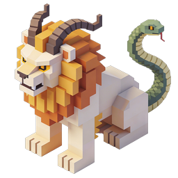 Voxel Mythical Beast 3D Icon - Lion Snake Chimera