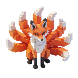 Icono de zorro de nueve colas voxel – kitsune 3D isométrico